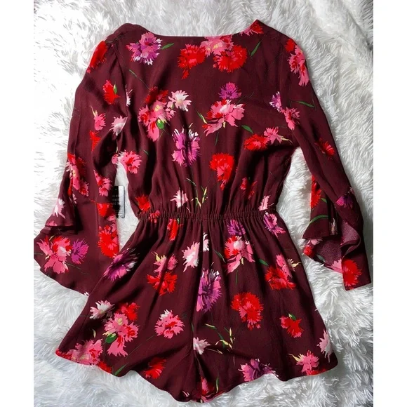 Express Floral 3/4 Ruffle Bell Sleeve Romper - Picture 2 of 2